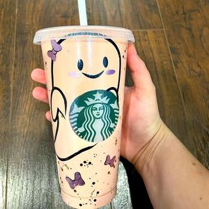 Starbucks venti Tumbler. Sparkly ghost. Peach with purple